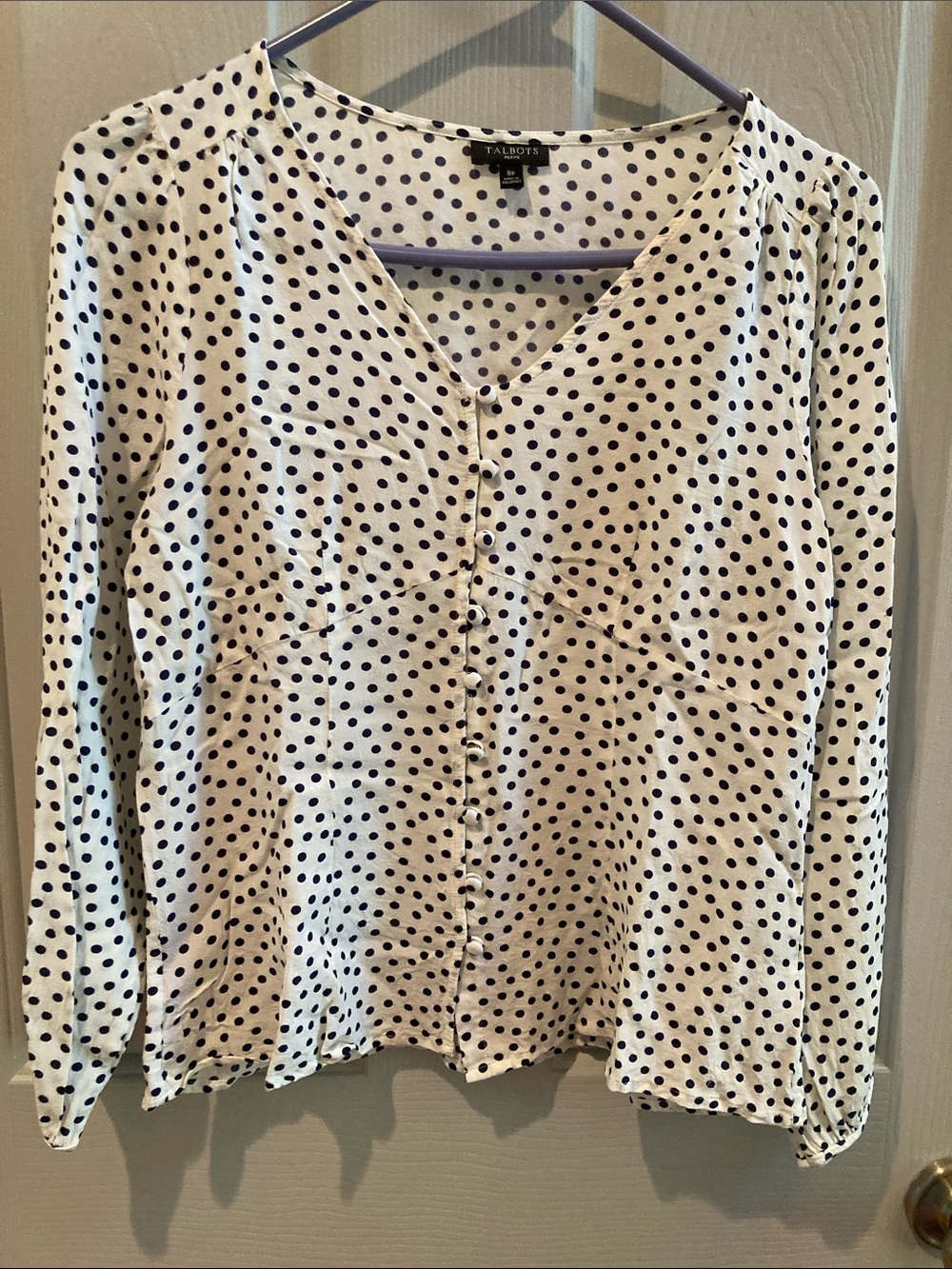 Talbots White Blouse with Black Polka Dots